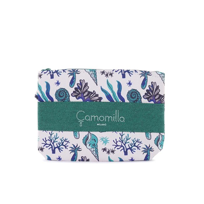 Pochette bianca e verde da donna in tessuto fantasia mare