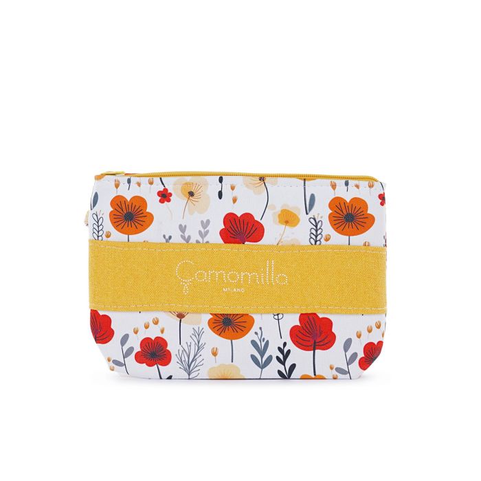 Pochette mare gialla da donna in tessuto fantasia floreale