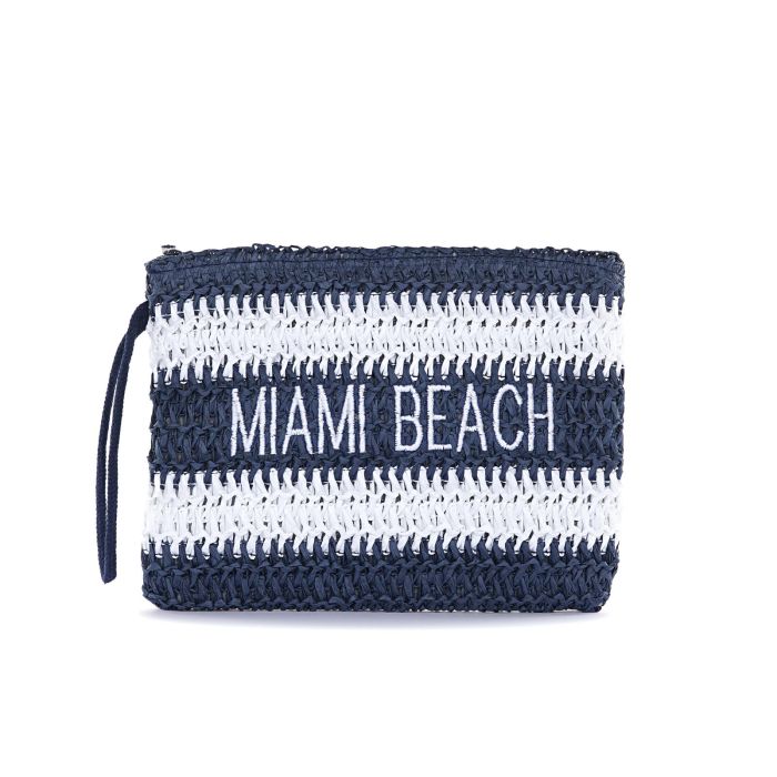 Pochette mare bianca e blu a righe da donna con scritta