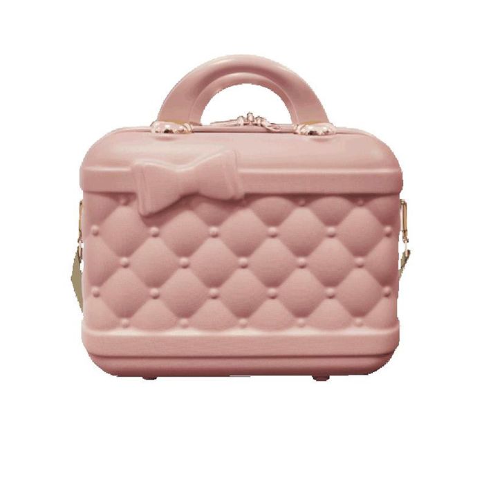 Beauty case rigido rosa con zip e tracolla removibile