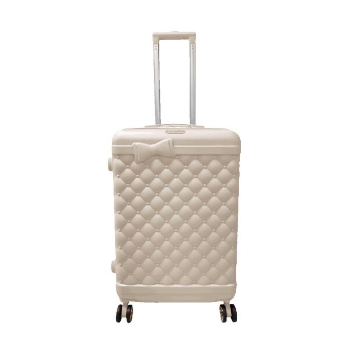 Trolley piccolo rigido bianco con quattro ruote e lucchetto a combinazione