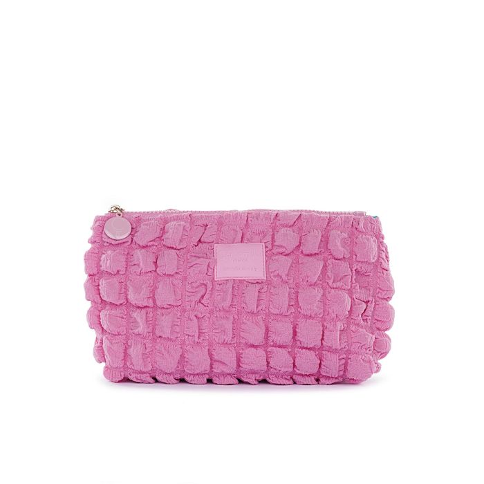 Beauty case rosa da donna effetto trapuntato bubble con zip