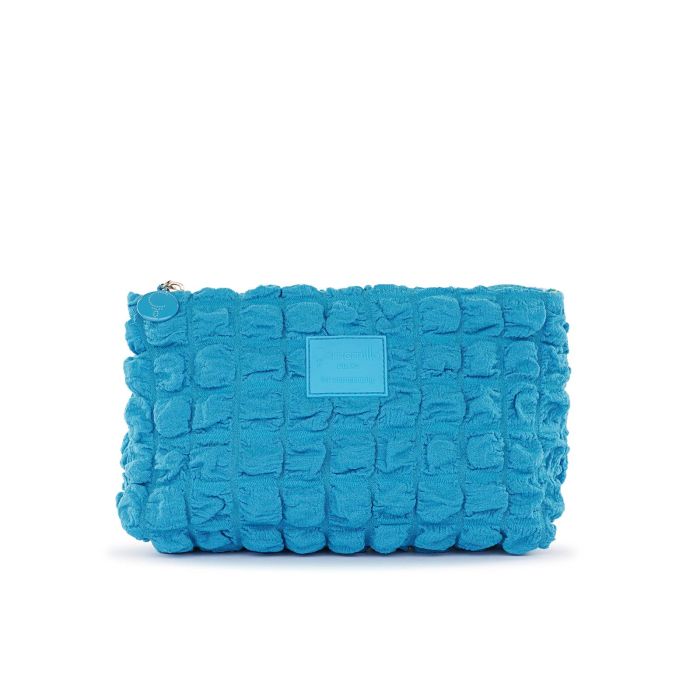 Beauty case azzurro da donna effetto trapuntato bubble con zip