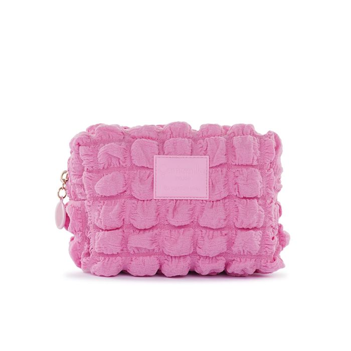 Mini beauty case rosa da donna effetto trapuntato bubble con zip