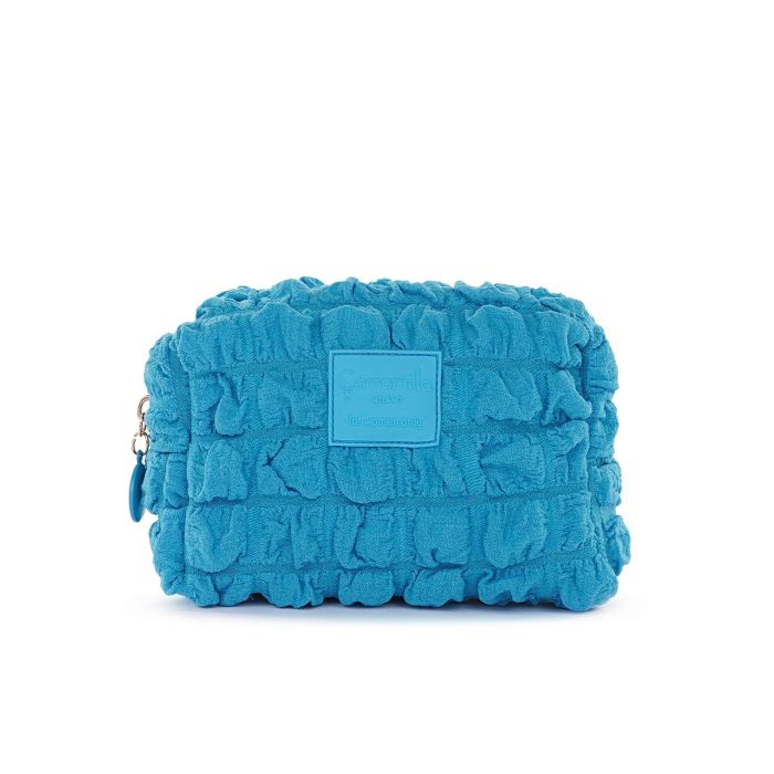 Mini beauty case azzurro da donna effetto trapuntato bubble con zip