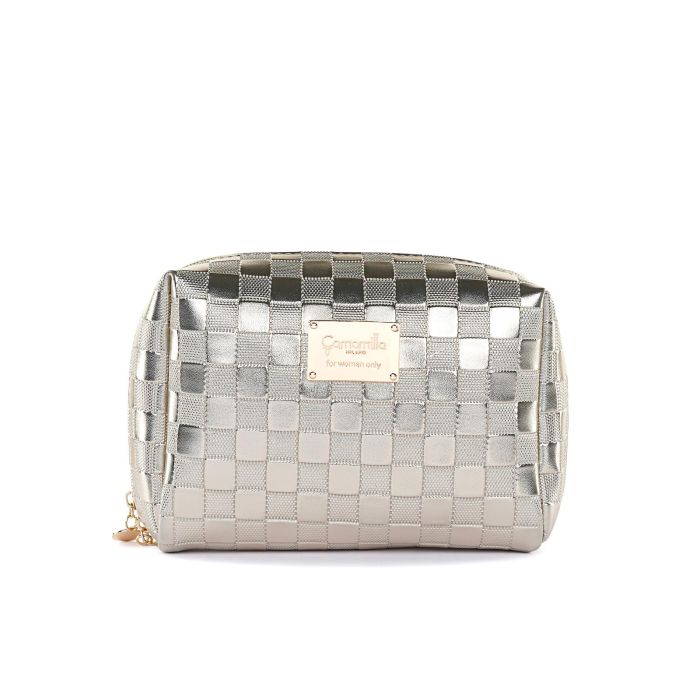 Beauty case oro da donna effetto laminato con zip