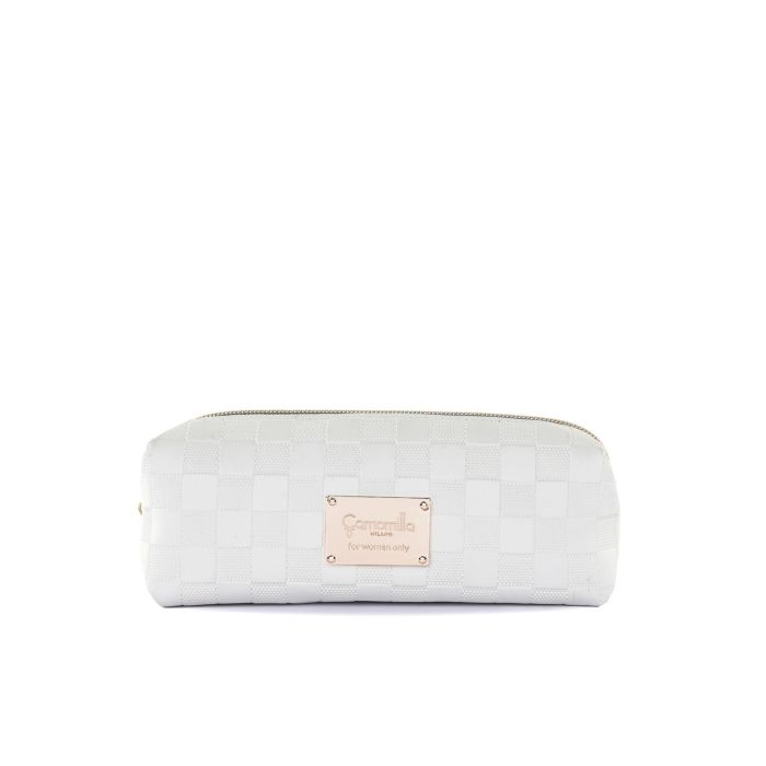 Beauty case bianco da donna con zip e logo