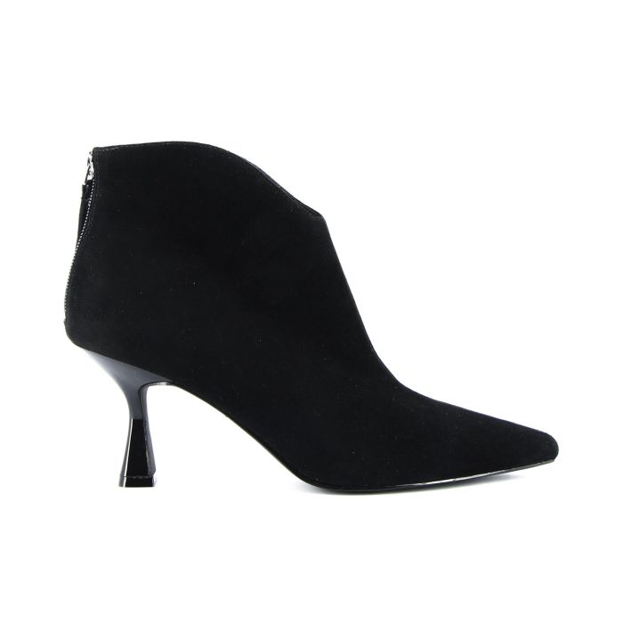 Stivaletti neri a punta con tacco medio a rocchetto e zip