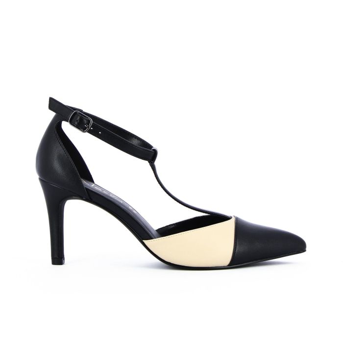 Decolletè nere a punta con t-bar e tacco alto