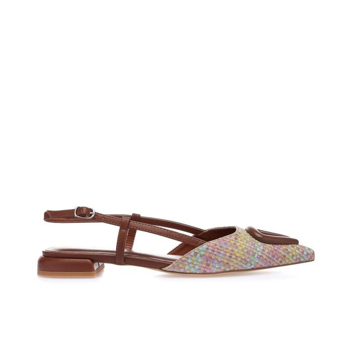 Ballerine marroni a punta con applicazione a tacco basso