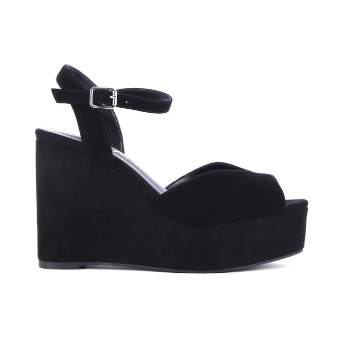 Zeppe nere in pelle scamosciata alte con cinturino alla caviglia