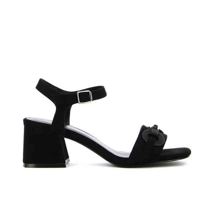 Sandali neri con sottopiede soft sock morsetto e tacco medio largo