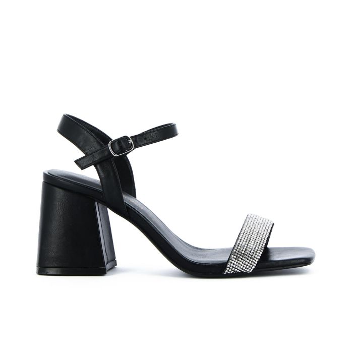 Sandali soft sock neri con tacco medio largo e strass