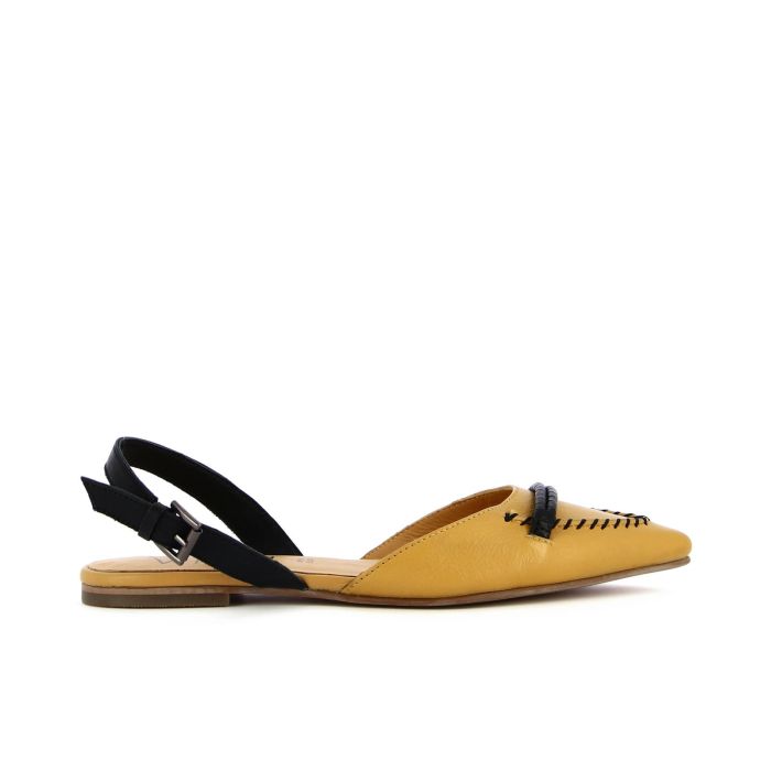 Ballerine a punta gialle in pelle con cuciture e sling back