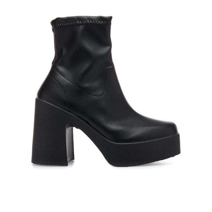 Stivaletti neri a calzino con tacco alto largo e plateau