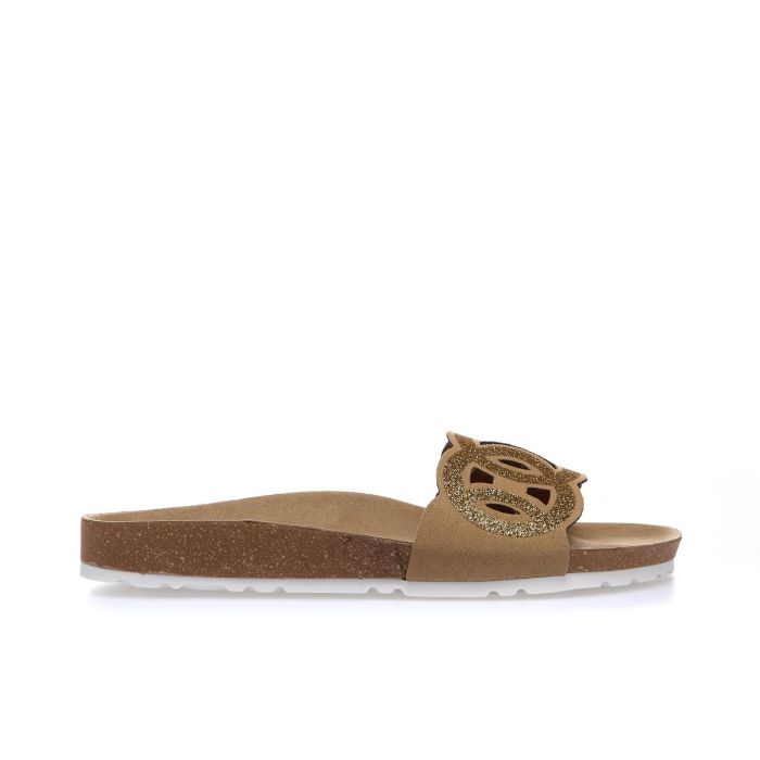 Ciabattine beige con glitter e fondo effetto sughero