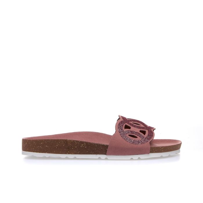 Ciabattine rosa con glitter e fondo effetto sughero