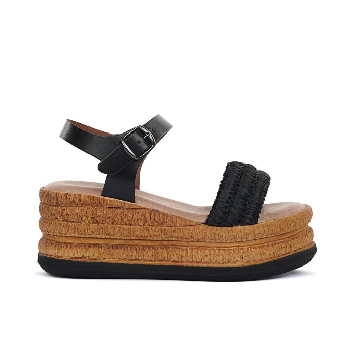 Sandali neri da donna con maxi zeppa