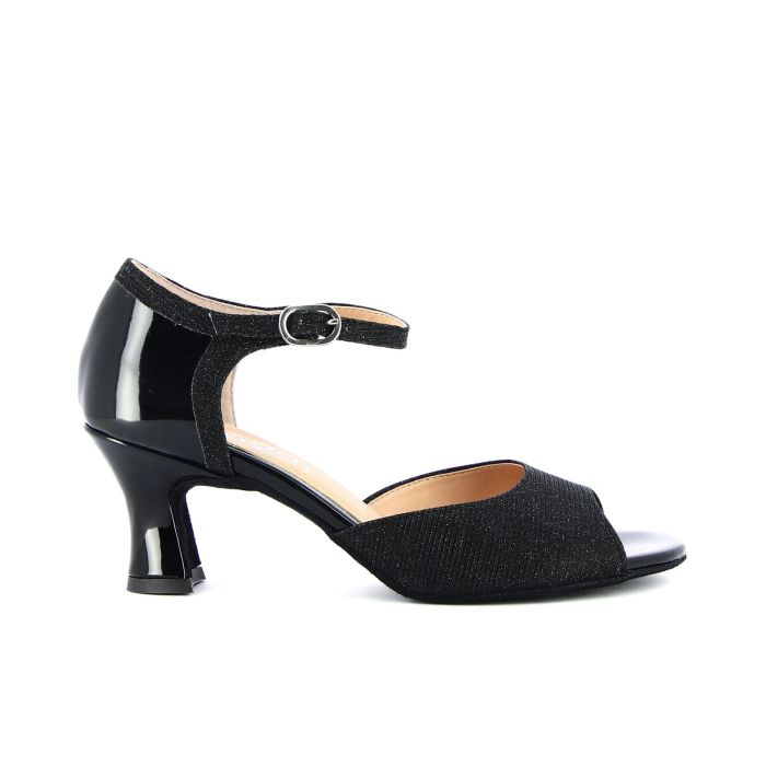 Sandali con tacco da ballo neri con suola in pelle di bufalo