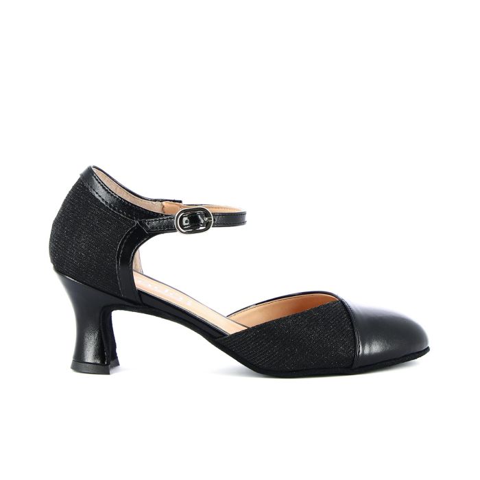 Decolletè nere da ballo con suola in pelle di bufalo