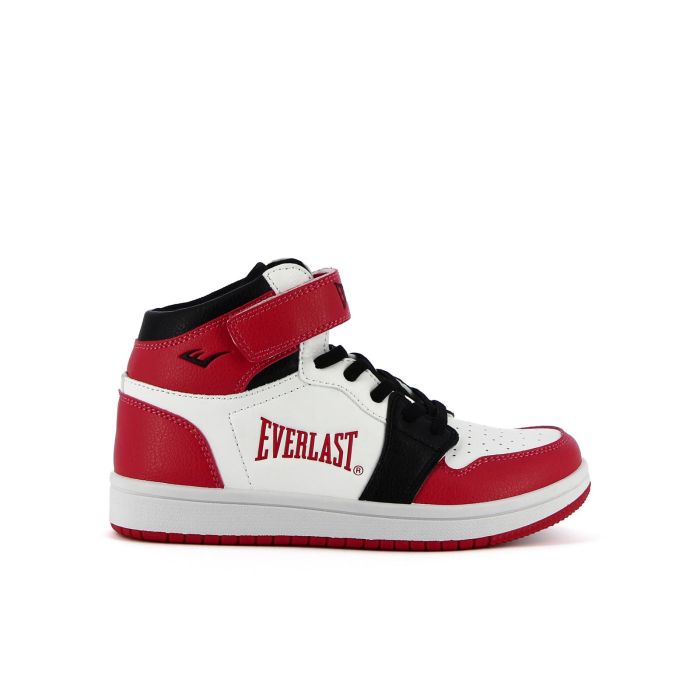 Sneakers alte bimbo bianche e rosse da basket con velcro