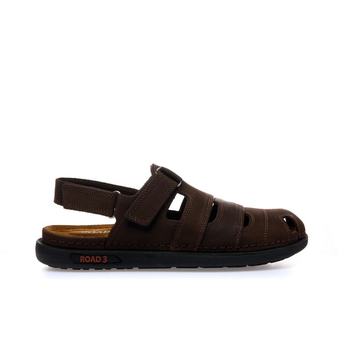 Sandali marrone scuro in pelle con gabbia e velcro