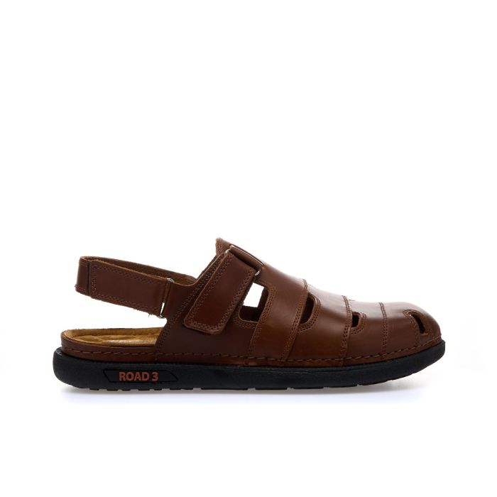 Sandali marroni in pelle con gabbia e velcro