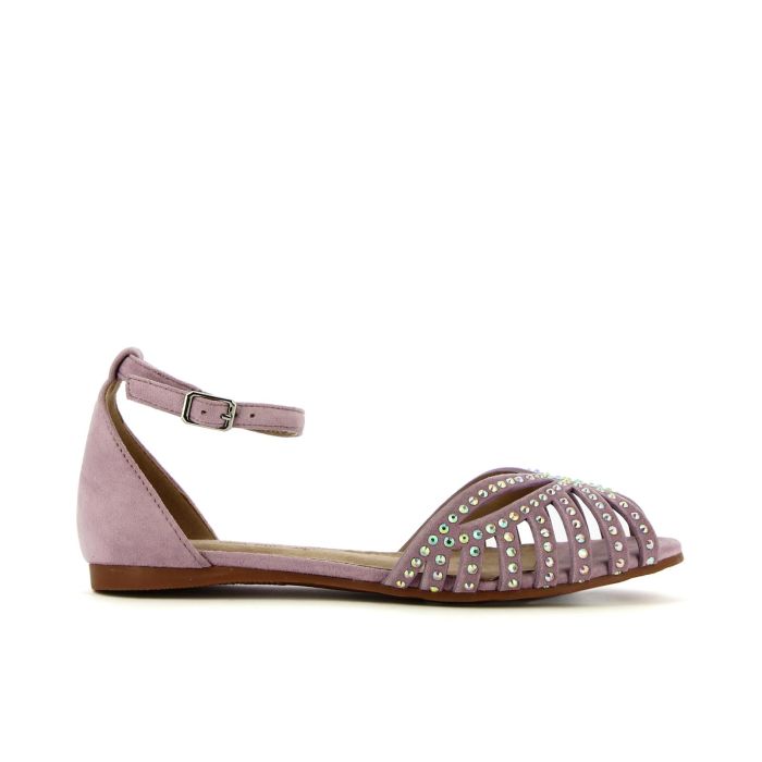 Sandali bassi rosa con gabbia con strass e cinturino alla caviglia