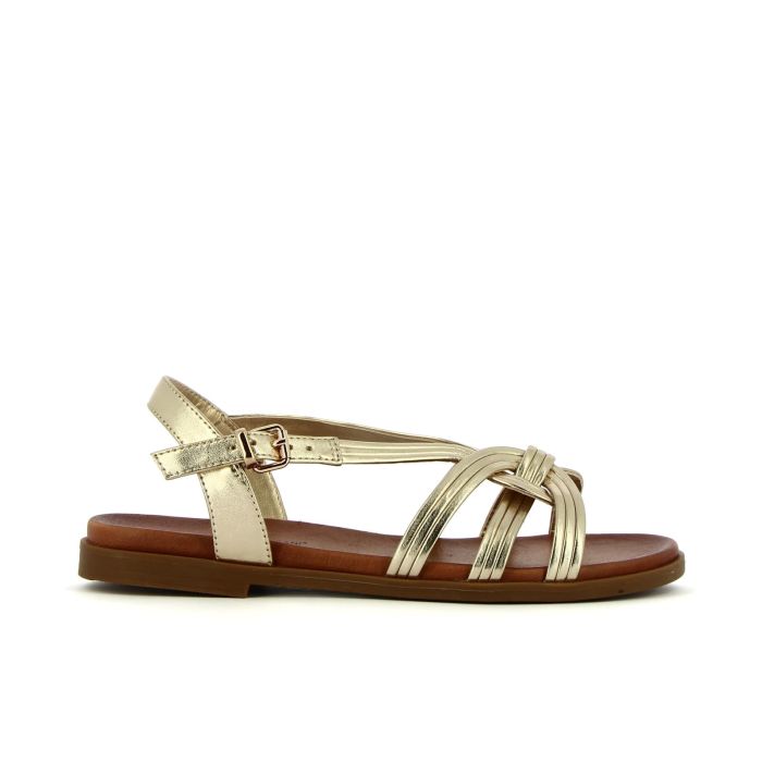 Sandali bassi oro effetto laminato con cinturini
