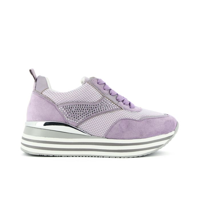 Sneakers lilla con dettaglio in strass e suola con zeppa e memory foam
