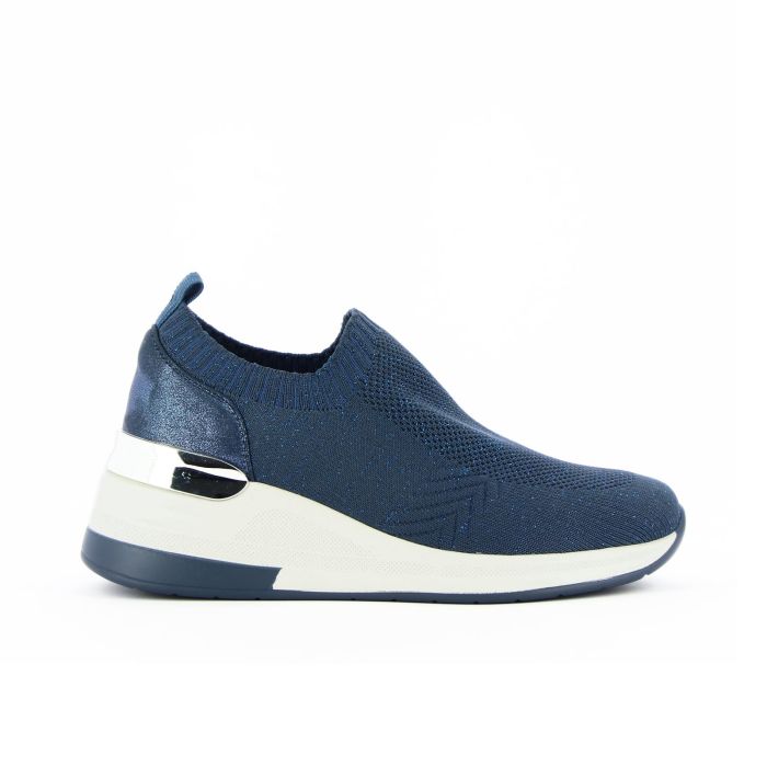 Sneakers a calzino blu slip-on senza lacci con glitter e suola memory foam
