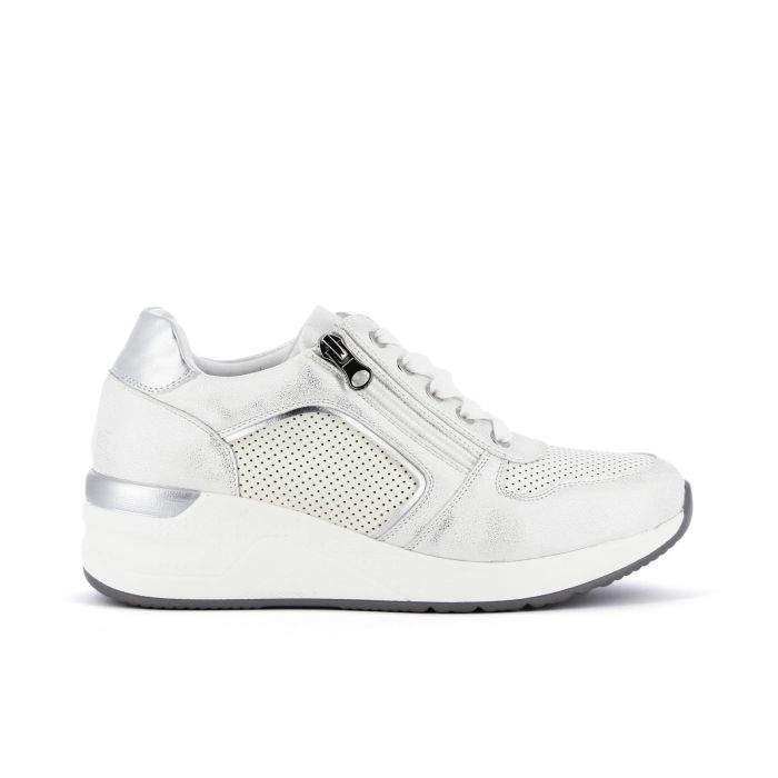 Sneakers argento con zeppa zip e suola memory foam
