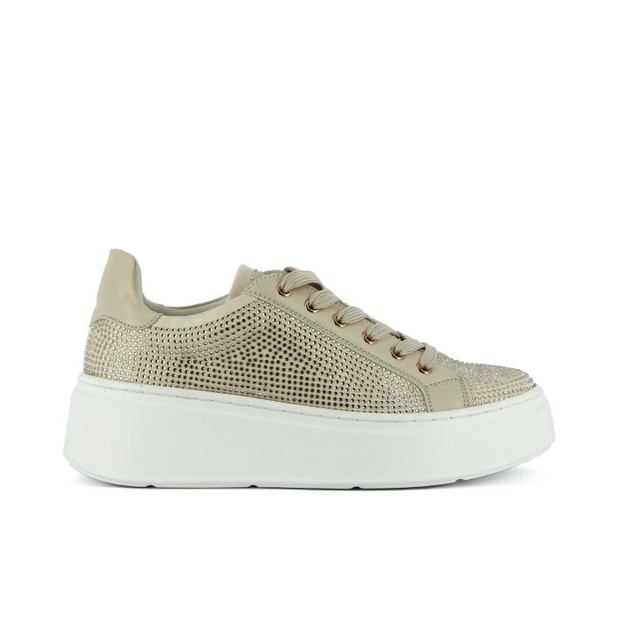 Sneakers oro con strass e suola platform