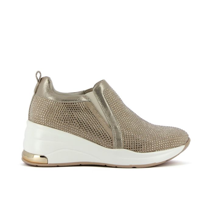 Sneakers oro senza lacci slip-on con zeppa