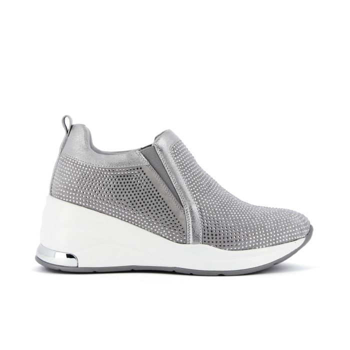 Sneakers argento senza lacci slip-on con zeppa