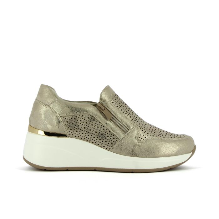 Sneakers slip-on oro traforate senza lacci con zip e suola memory foam