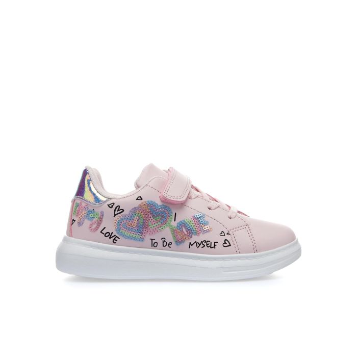 Sneakers rosa con strappi e paillettes