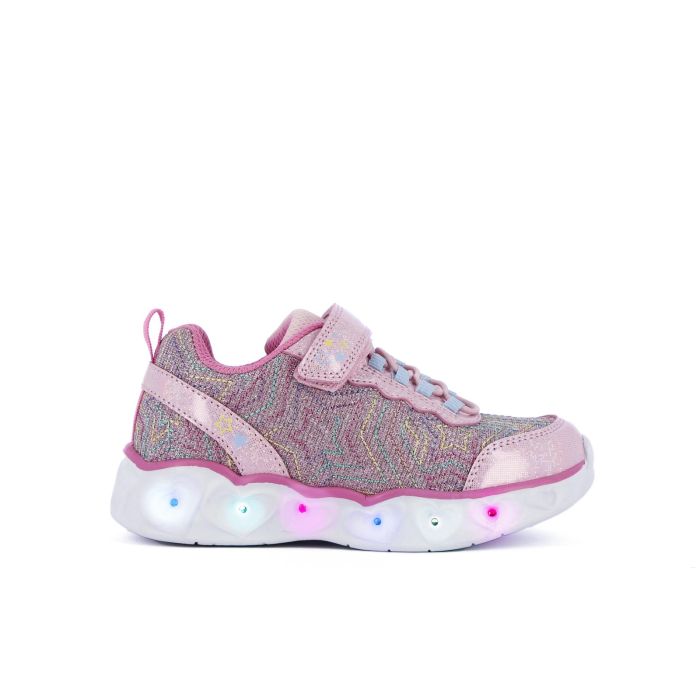 Sneakers rosa da bambina con luci, stelle e strappo