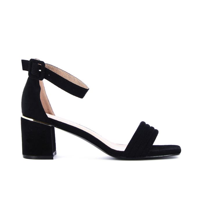 Sandali neri con tacco medio largo e cinturino alla caviglia