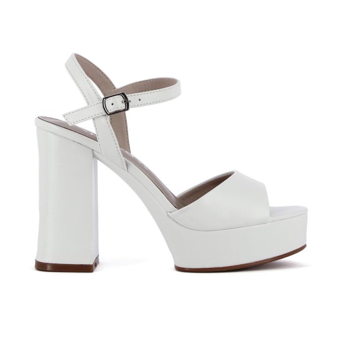 Sandali bianchi con cinturino plateau e tacco alto largo