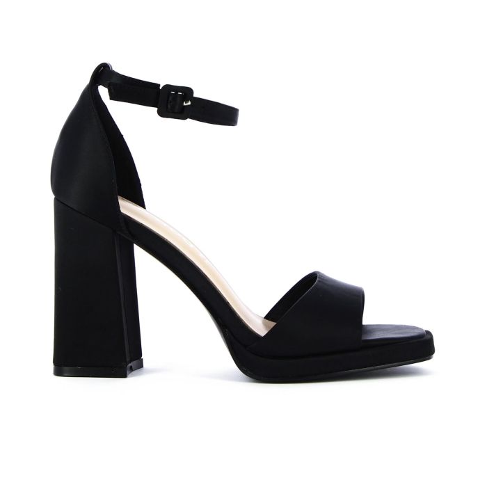 Sandali neri satinati con plateau e tacco alto largo