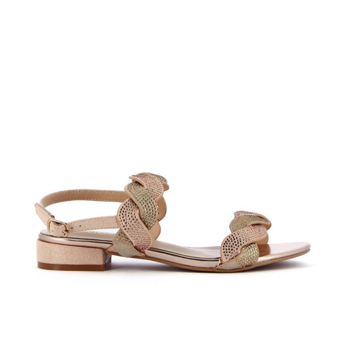 Sandali beige con strass e tacco basso