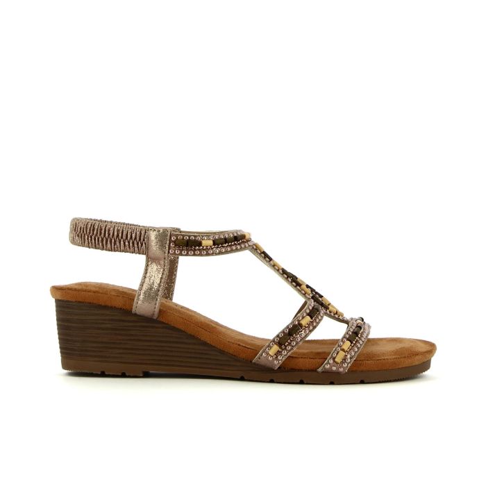 Sandali oro con zeppa e perline