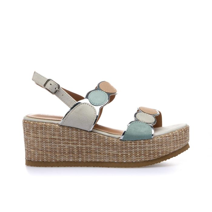 Sandali bianchi e azzurri con zeppa