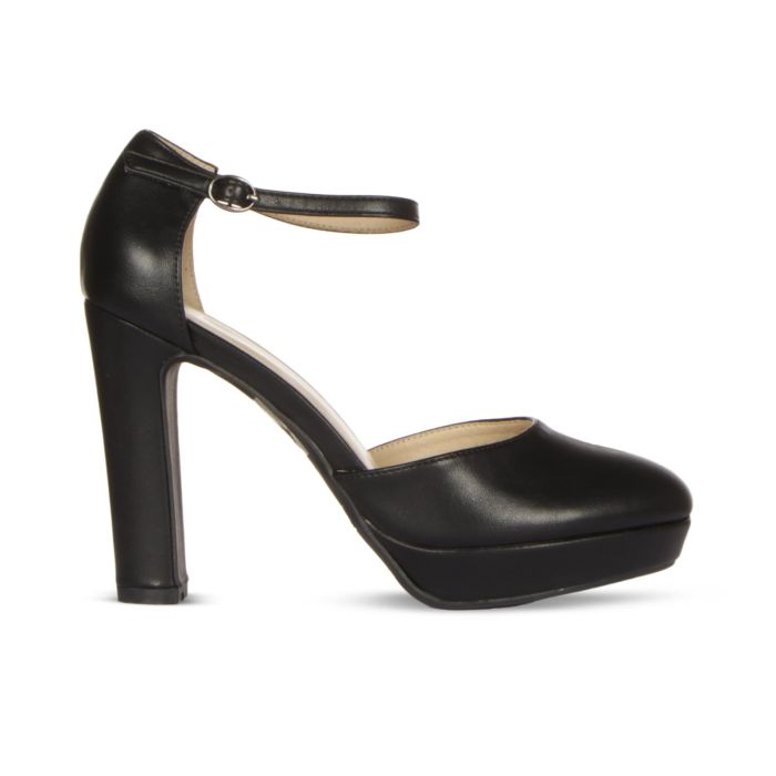 Decolletè nere con cinturino e tacco alto con plateau