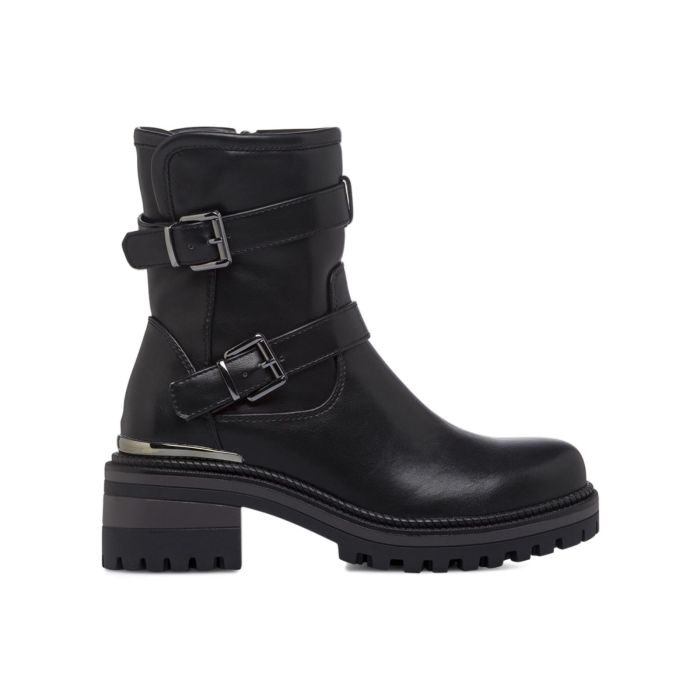 Stivaletti neri con doppia fibbia e tacco basso