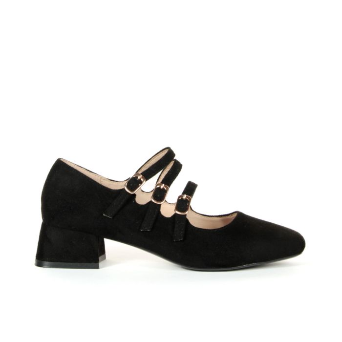 Decolletè nere con tacco basso largo e cinturini