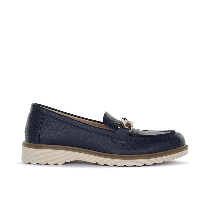Mocassini blu casual con catena e suola in gomma
