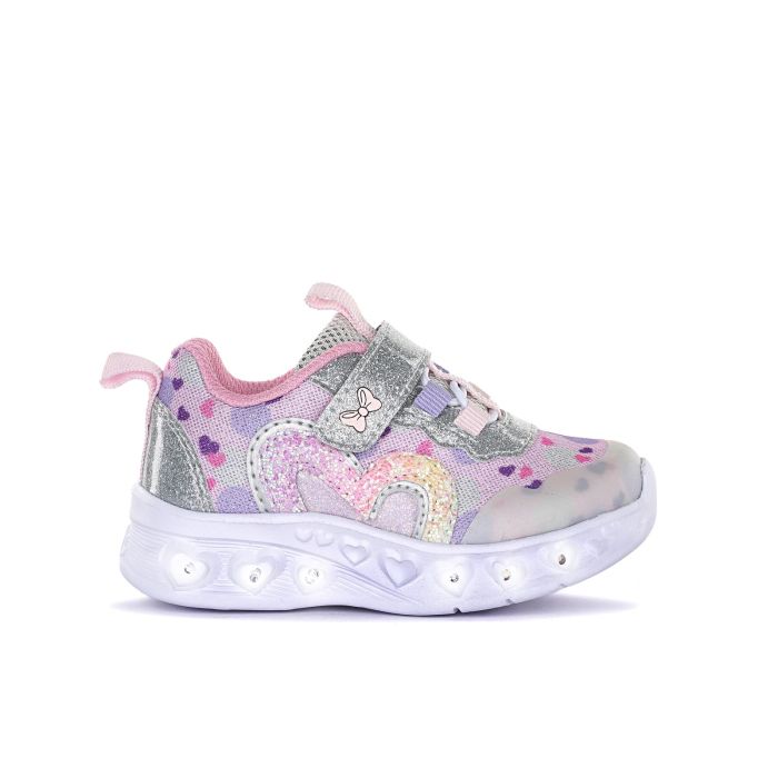 Sneakers argento da bambina con luci e dettagli glitter