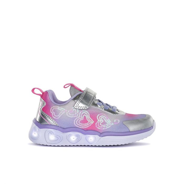 Sneakers viola e argento da bimba con velcro e luci